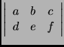 \(
\left\vert
\begin{array}{ccc}
a & b & c \\
d & e & f \\
\end{array}\right\vert
\)