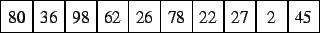 \begin{picture}(200,20)(0,0)
\multiframe(0,0)(20,0){10}(20,20)
{80}{36}{98}{62}{26}{78}{22}{27}{2}{45}
\end{picture}