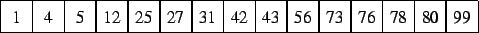 \begin{picture}(300,20)(0,0)
\multiframe(0,0)(20,0){15}(20,20)
{1}{4}{5}{12}{25}{27}{31}{42}{43}{56}{73}{76}{78}{80}{99}
\end{picture}